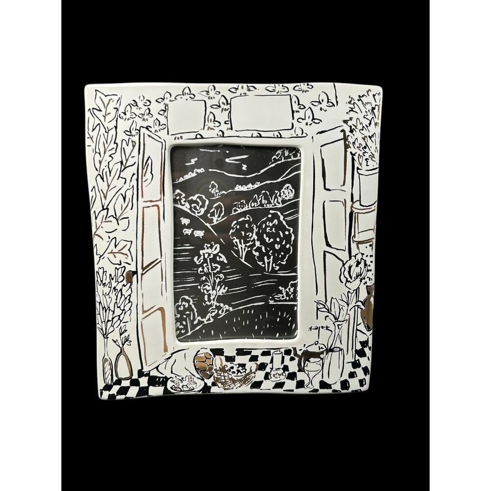 Anthropologie Windowview Frame BlackWhite Gold Ceramic Tabletop 4x6 Photo